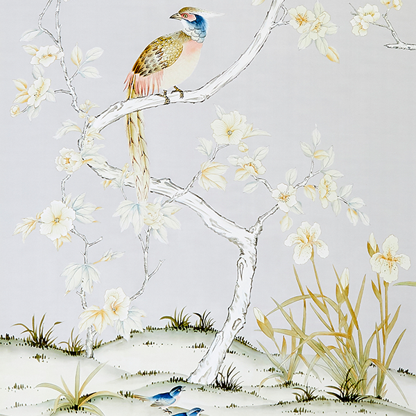 Carlisle in Dove Chinoiserie Wallpaper Sample Swatch