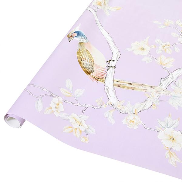 Close Up of Floral Carlisle Chinoiserie Wallpaper in Lilac on Roll