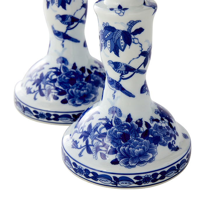 Blue & White Chinoise Candlestick Holders