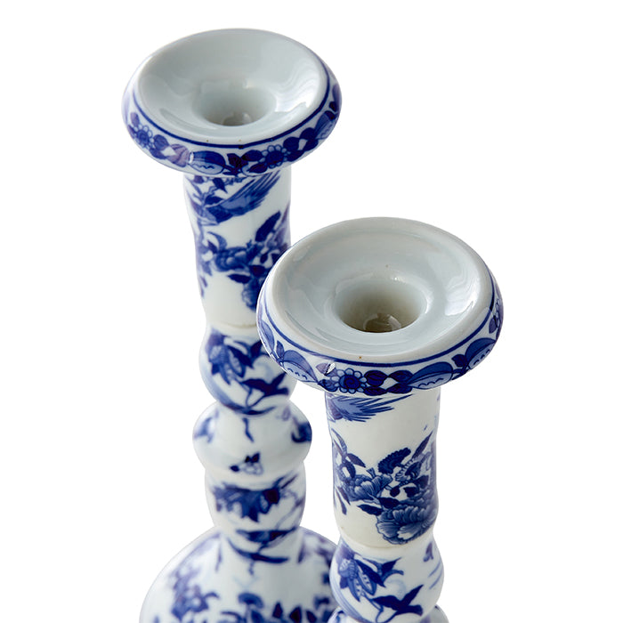 Blue & White Chinoise Candlestick Holders