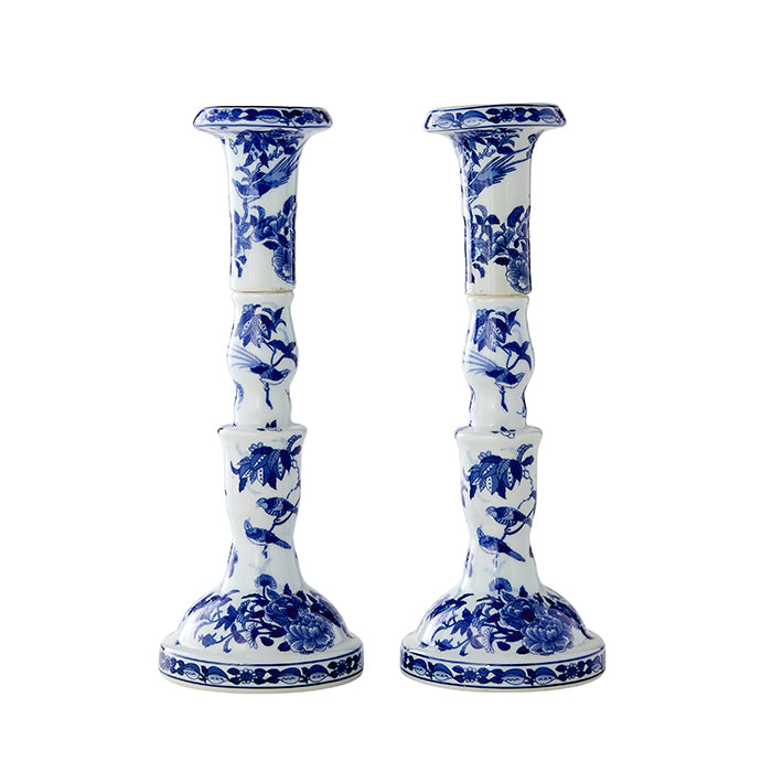 Blue & White Chinoise Candlestick Holders