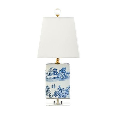 Campagne Table Lamp with Blue and White Chinoiserie Print