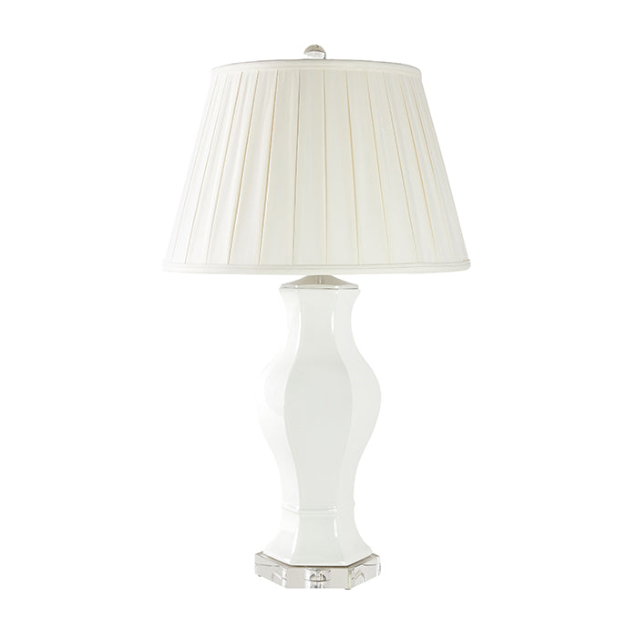 Chloe White Porcelain Lamp with Clear Crystal Accents and Linen Shade