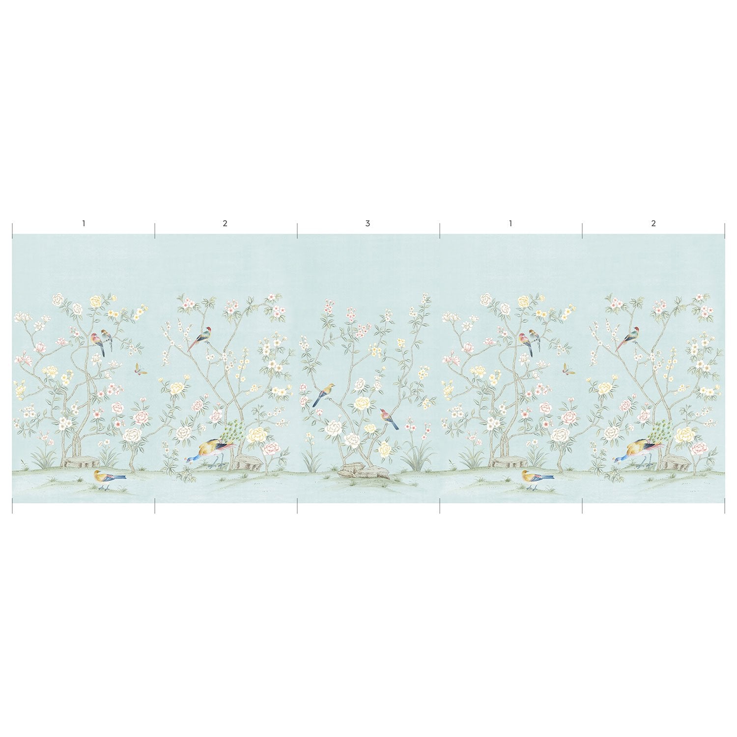 Extended Panels of Colchester in Blue Chinoiserie Wallpaper Mural