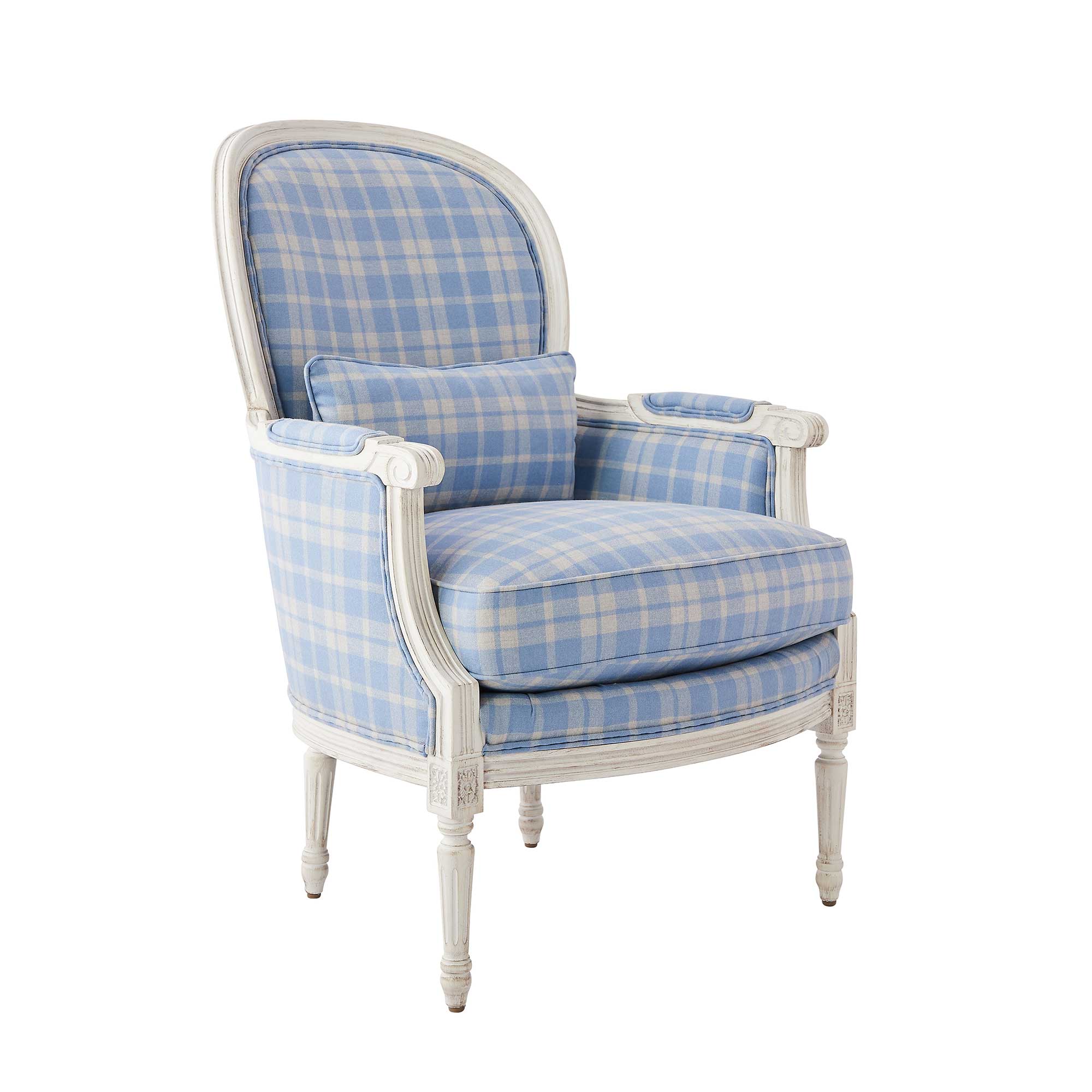 Adele Lounge Chair in Blue Plaid