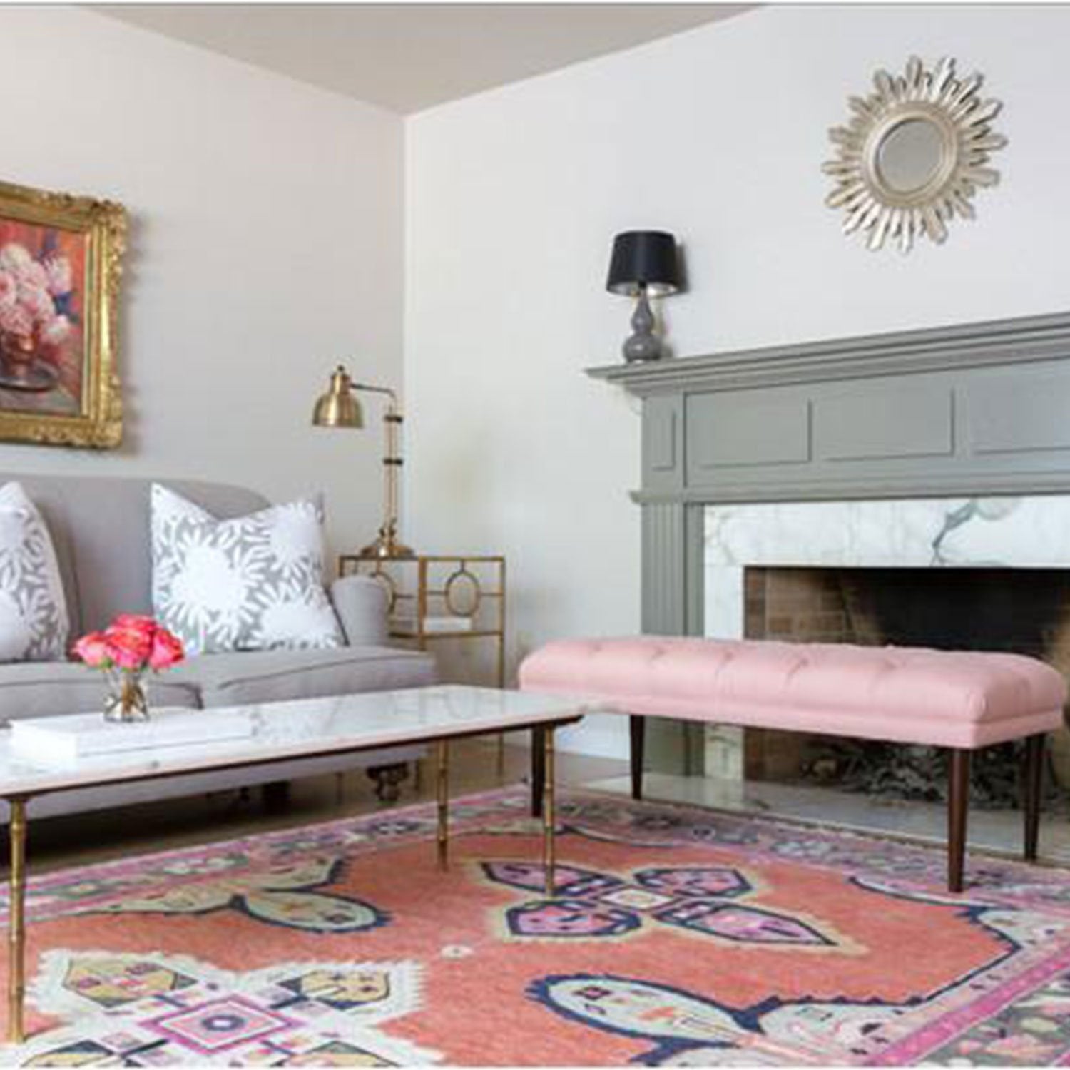 Kismet Area Rug in Coral in Modern Living Room