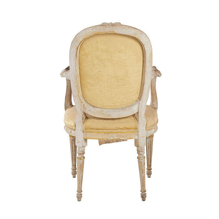 Back of Vintage Venetian Style Open Arm Carved Chair