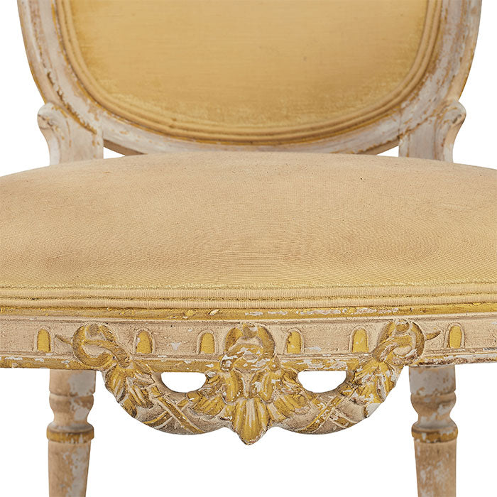 Sunshine Yellow Fabric on Vintage Venetian Style Open Arm Carved Chair