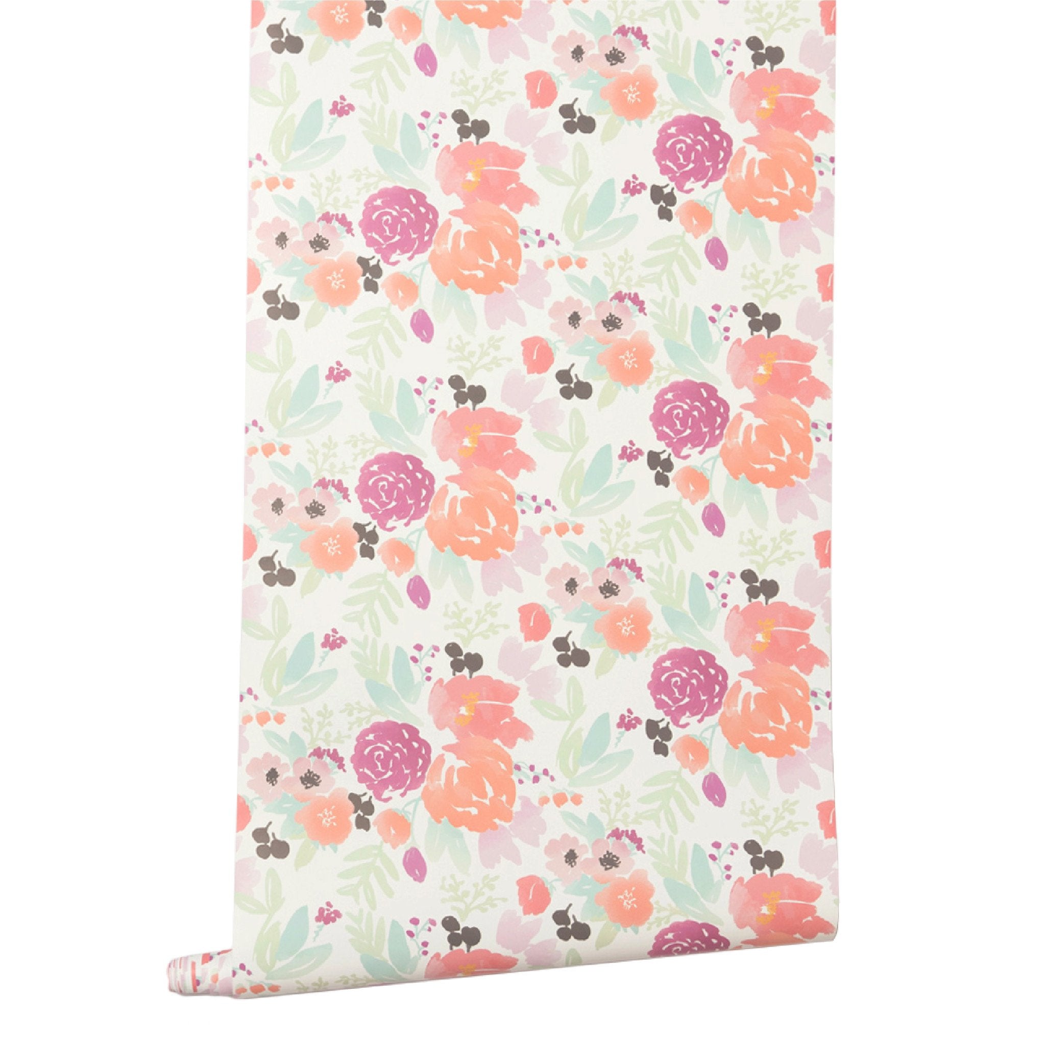 Pastel Blooms Petite in White Floral Wallpaper on Roll