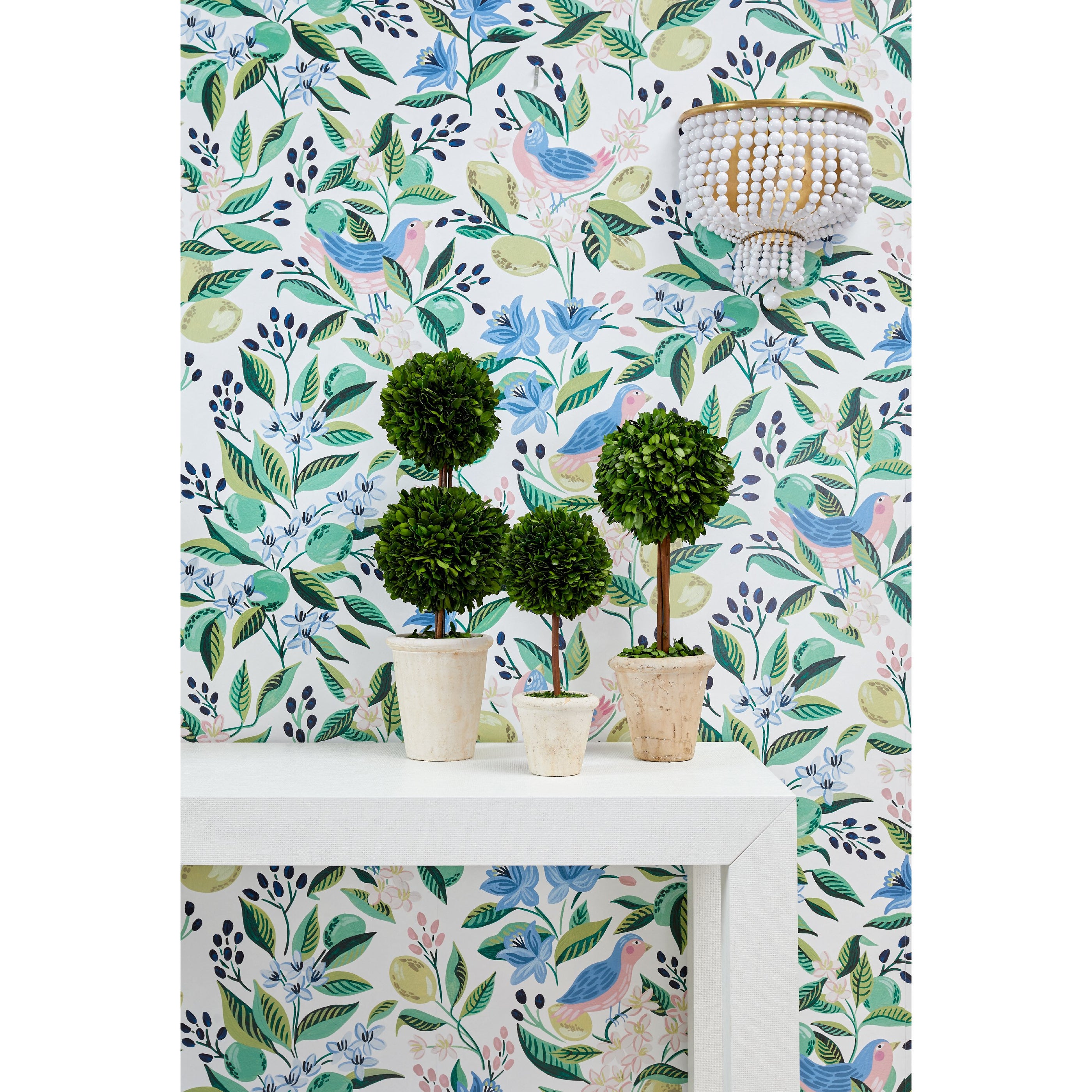 Citron Vert Wallpaper with Botanicals and Birds