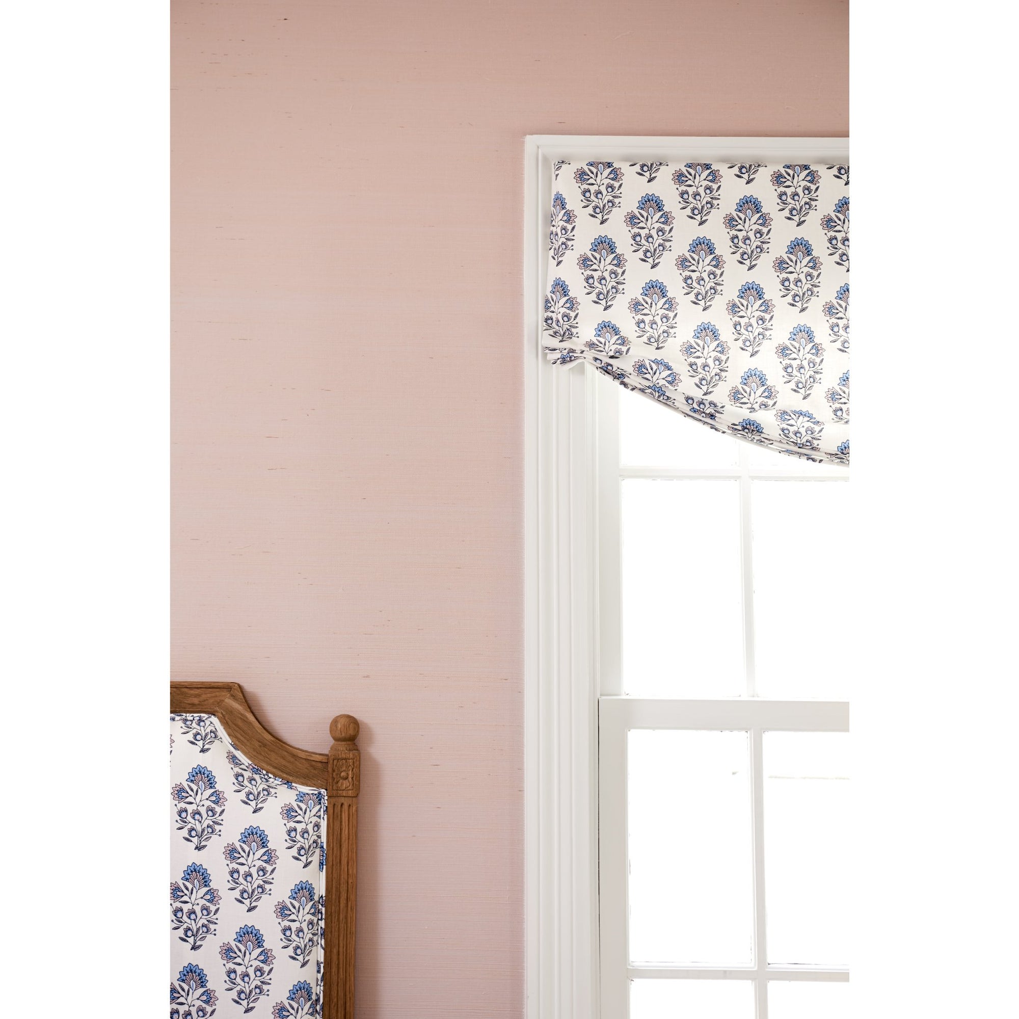 Detail of Grasscloth Wallpaper in Pale Rose Pink