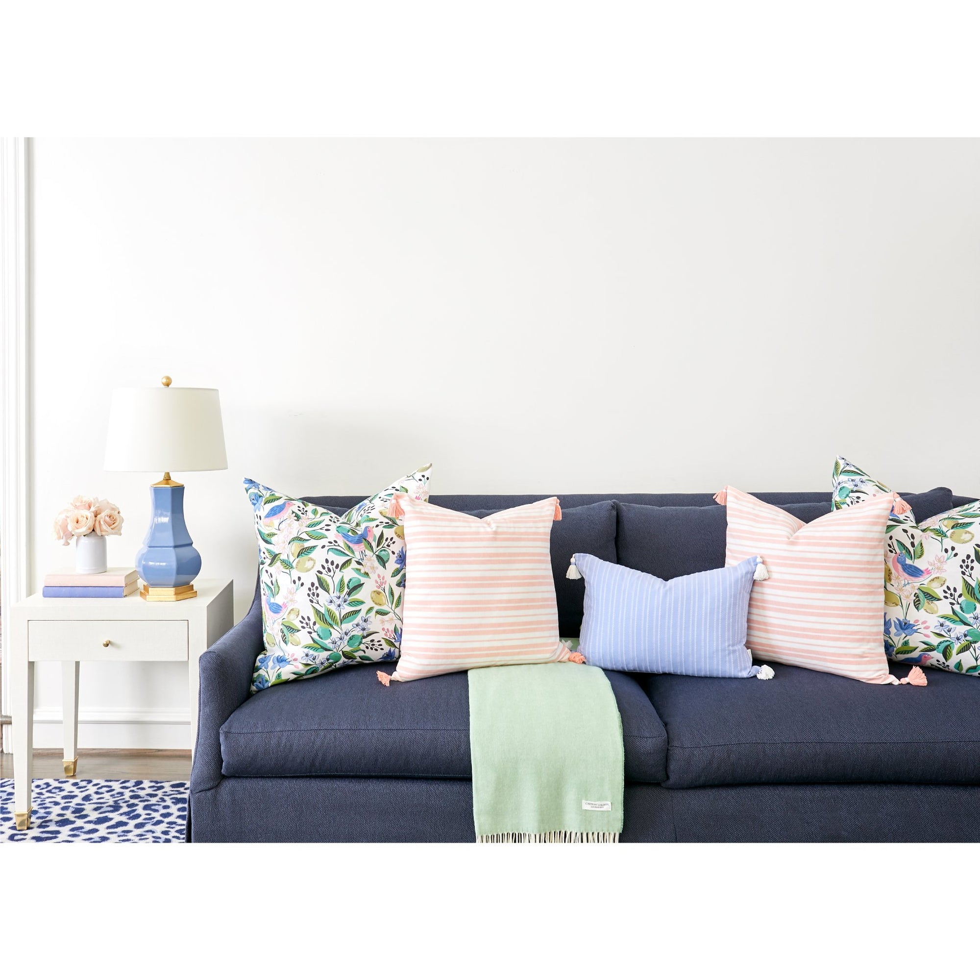 Sleek Living Room with Rowan Sofa in Herringbone Navy