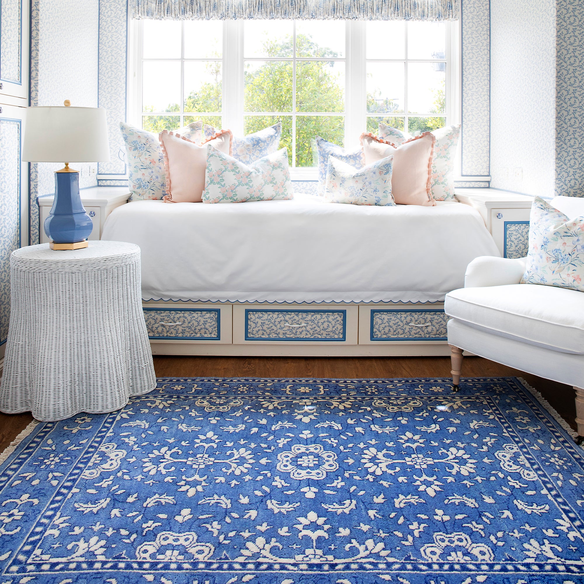 Emma Rug in Cornflower Blue in Sitting Room