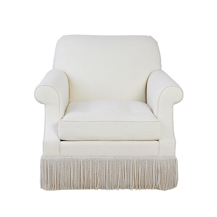 Front View of Daisy Chair with Fringe Skirt Detail