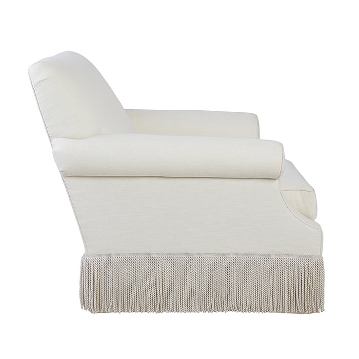 Side View of Daisy Chair with Fringe Skirt