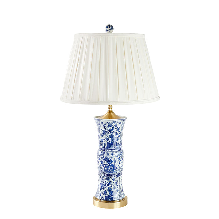 Drum Vase Lamp in Blue & White