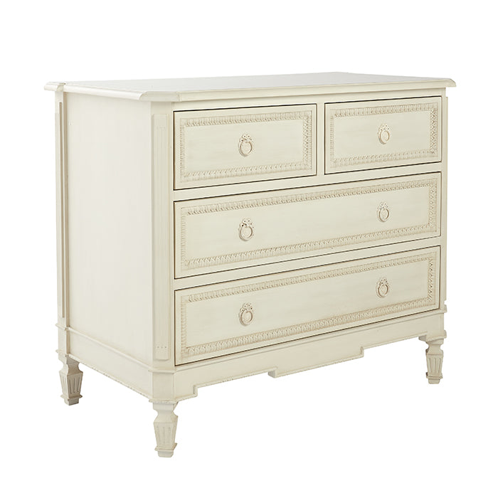 Classic White Edie Chest of Drawers with Beading Detail Side View