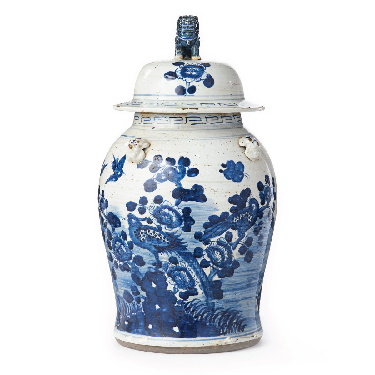 Oversized Blue and White Temple Jar Unique Chinese Pottery