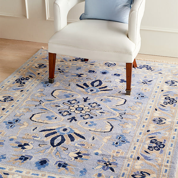 Living Room with Farah Rug in Soft Blue