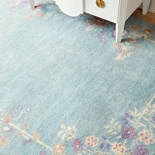 Flora Rug in Jade with Romantic Florals