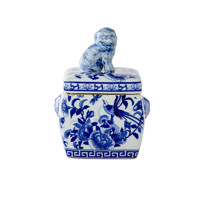Foo Dog Jar in Blue & White