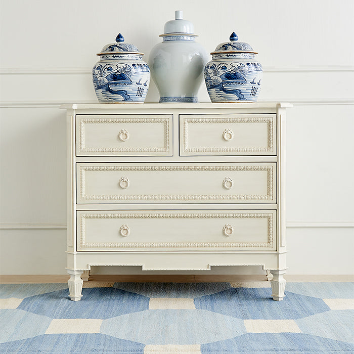 Classic White Edie Chest with Blue and White Jars