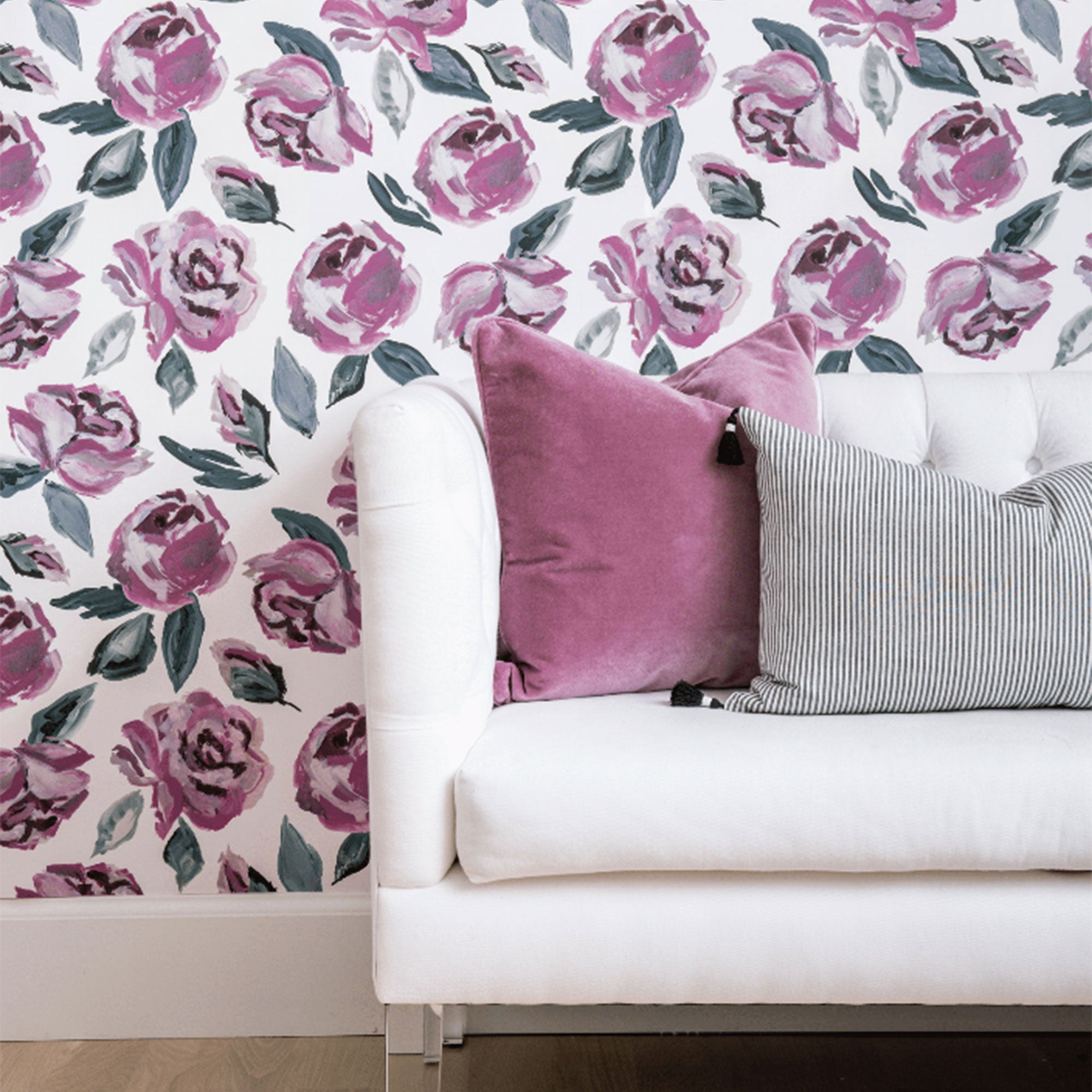 Floral Garden Rose Wallpaper in Room