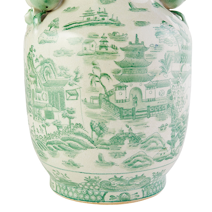 Design Detail on Porcelain Garden Vase in Green