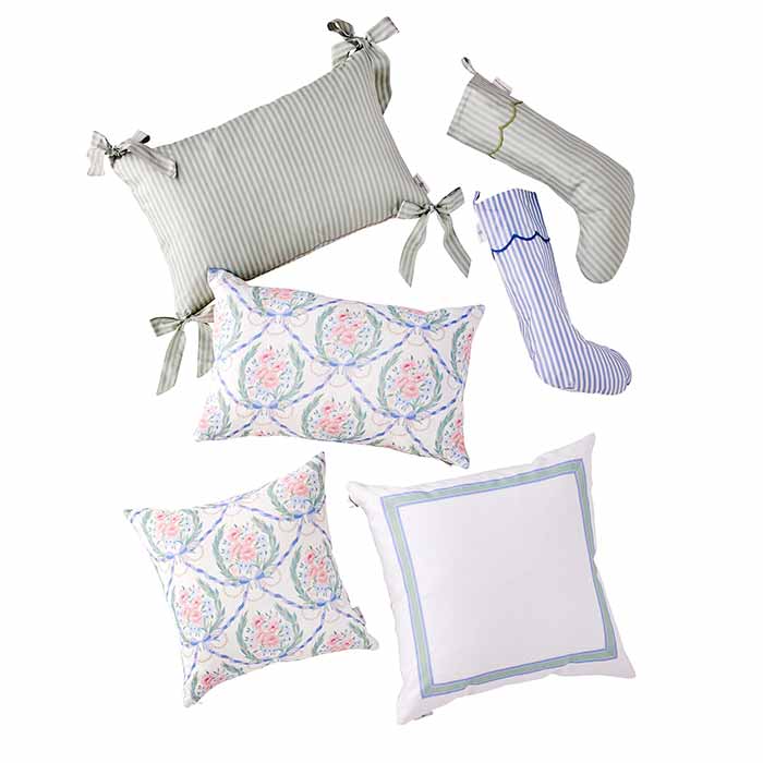 Noelle Bow Pillow in Wintergreen with Coordinating Pillows