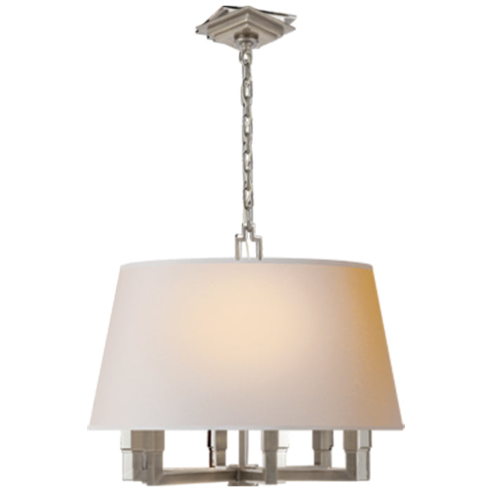Square Tube Hanging Shade Chandelier in Antique Nickel
