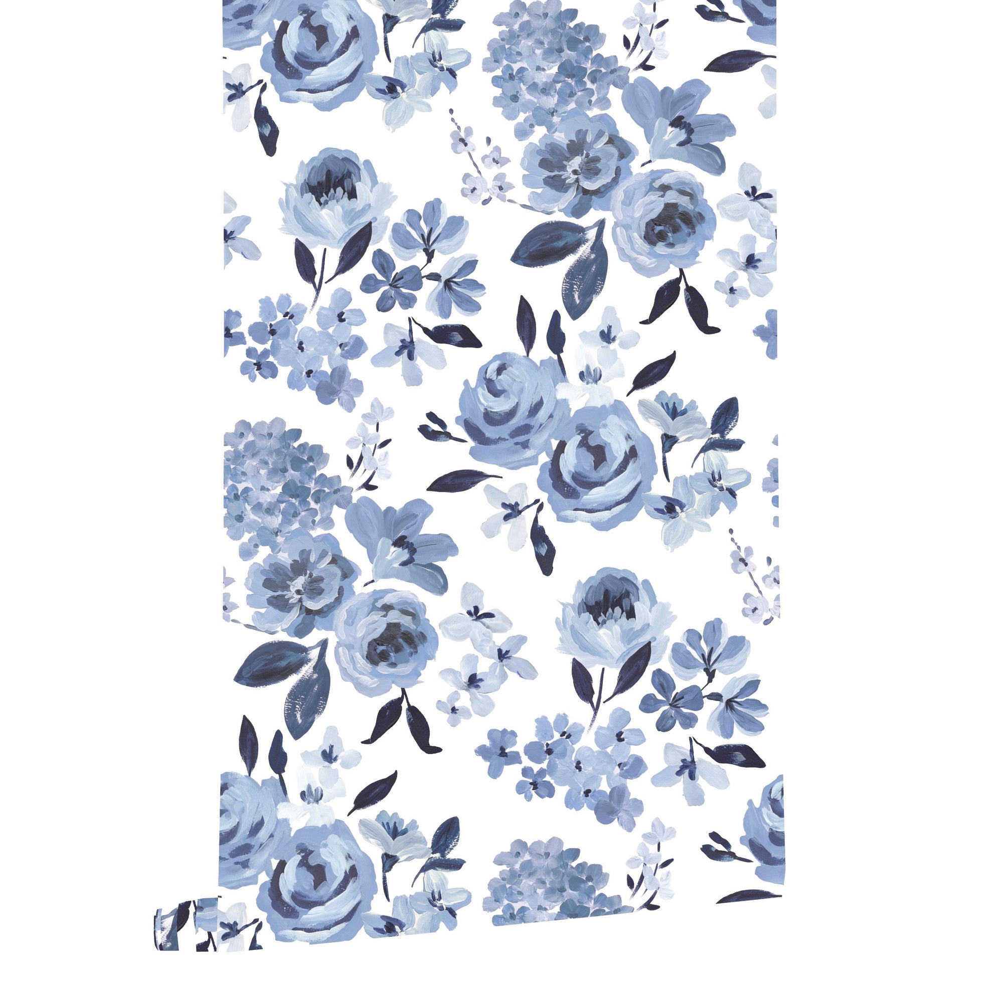 Highland Blue Floral Wallpaper on Roll