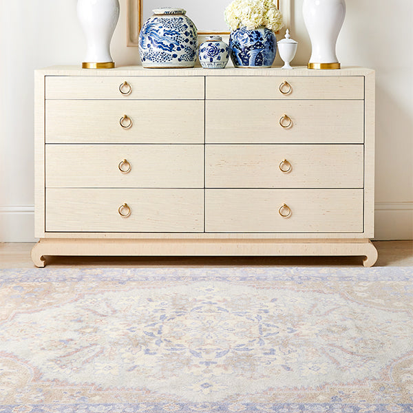 Neutral Wheat Jasmin Area Rug in Bedroom