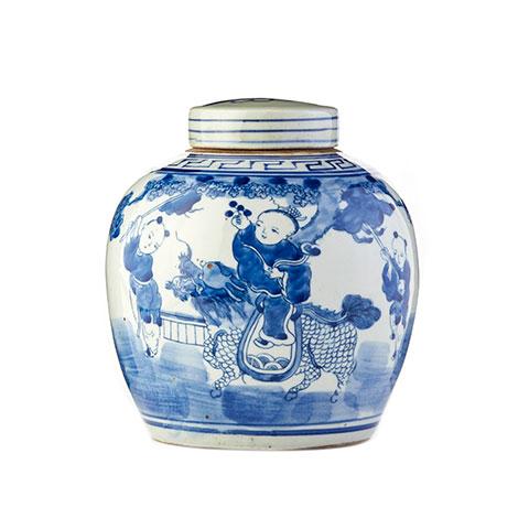 Small Lidded Jar with Children