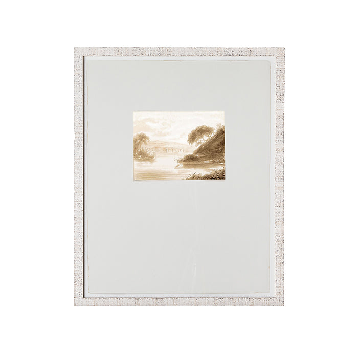 Delicate Watercolour Landscape Art Print in Rustic White Frame