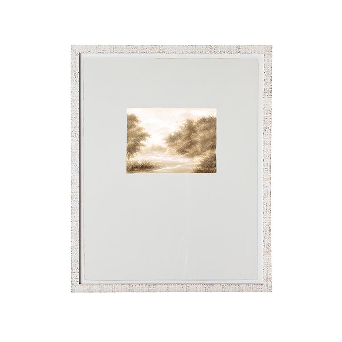 Blush and Gold Watercolor Landscape Art Print in Rustic White Frame