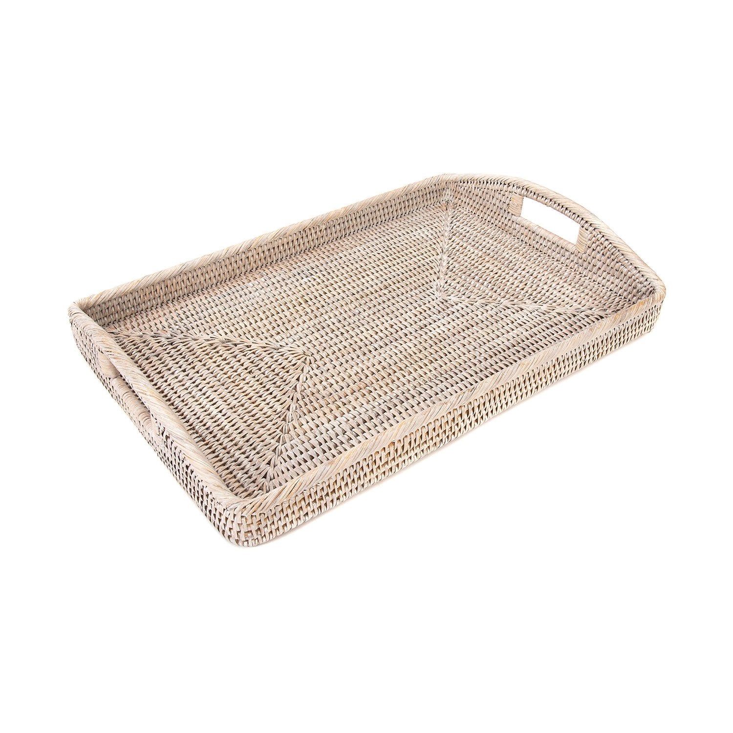 Large Woven Tray with Handles in Whitewash