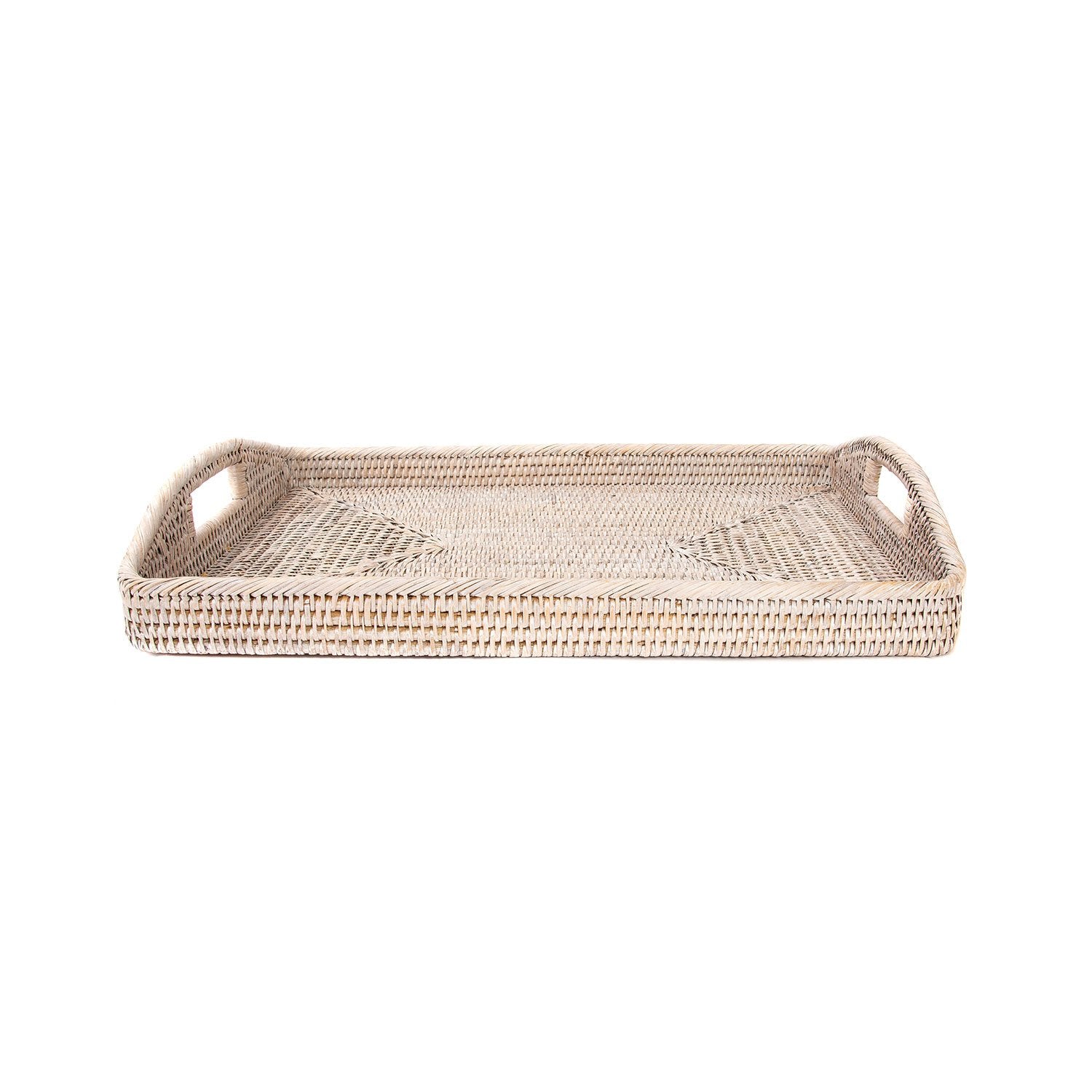 Large Woven Tray with Handles in Whitewash