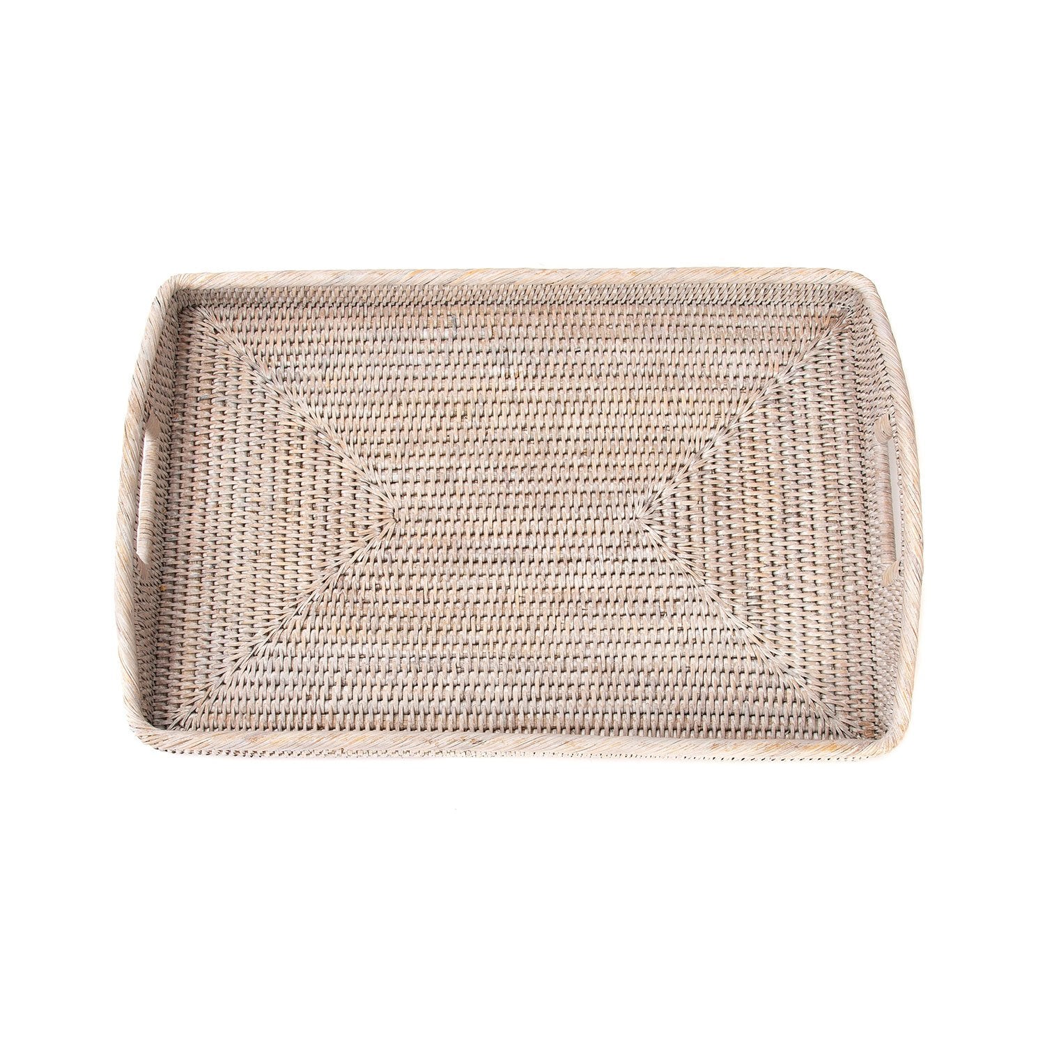 Large Woven Tray with Handles in Whitewash