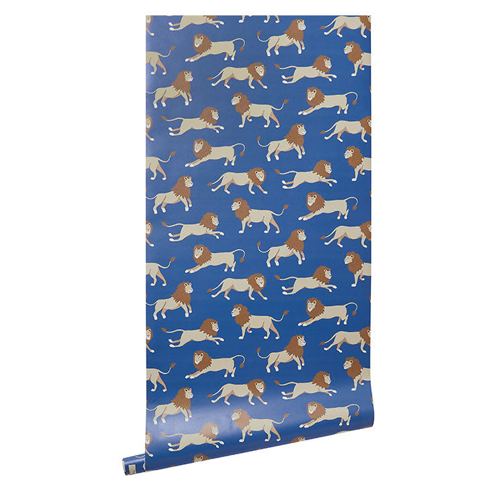 Animal Wallpaper in Royal Blue Leopold Lion Design on Roll