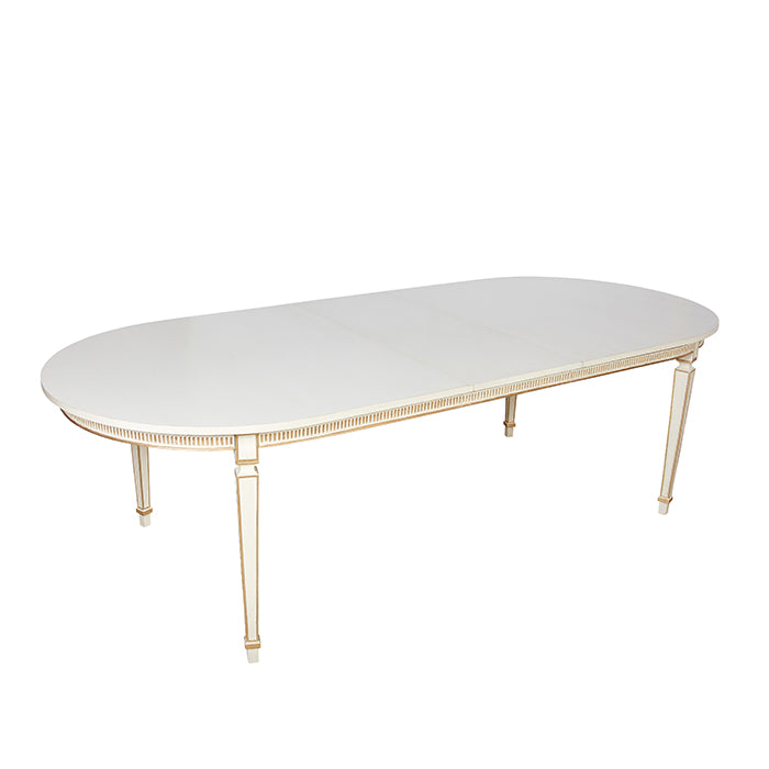 Lily Dining Table with Leaf Addition in White with Gold Details