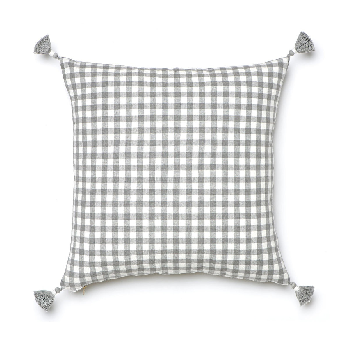 Grey Gingham Pillow with Tassels