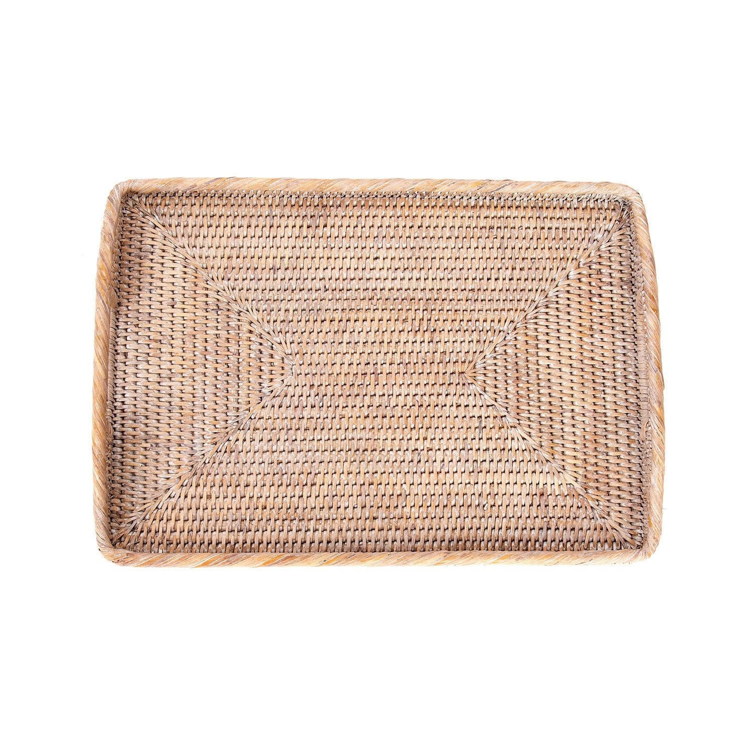 Medium Woven Tray with Handles in Whitewash