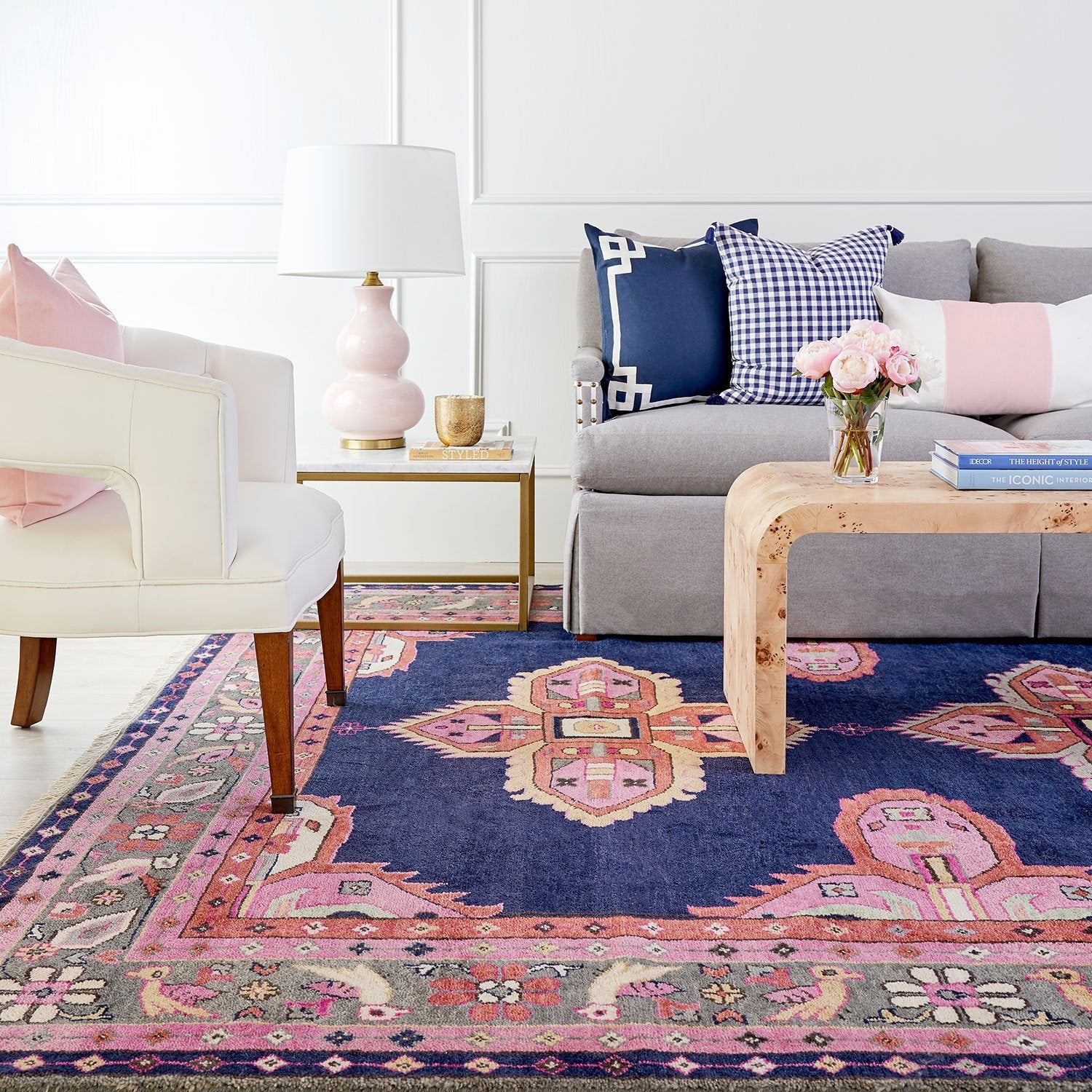 Kismet Rug in Navy Styled in Modern Living Room