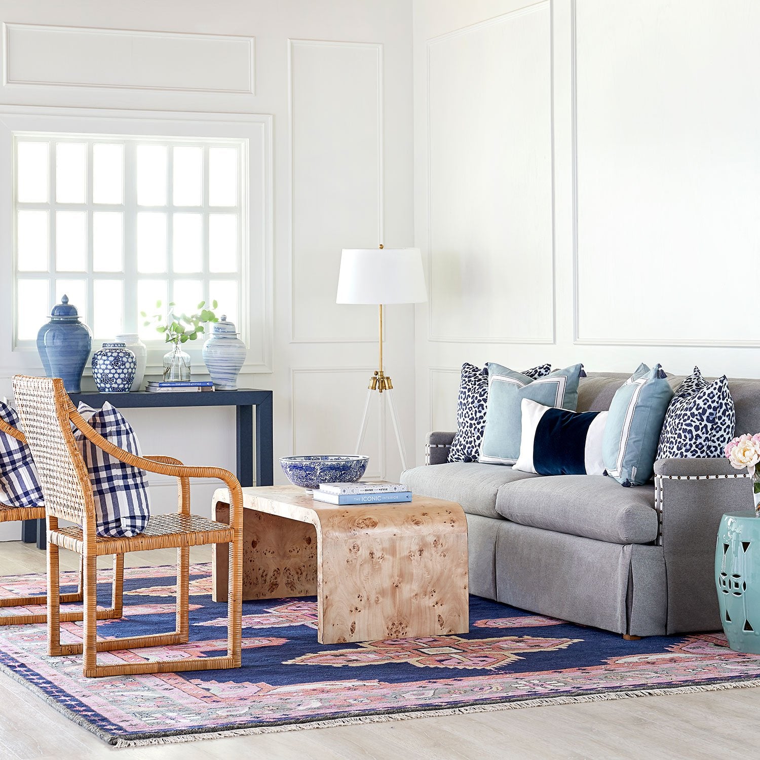 Kismet Wool Area Rug in Navy in Living Room