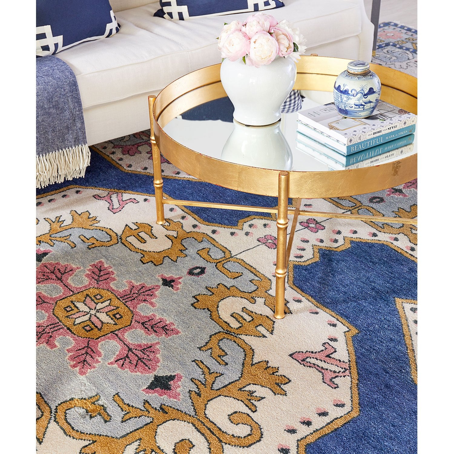 Navy Soleil Persian-style Rug in Living Room