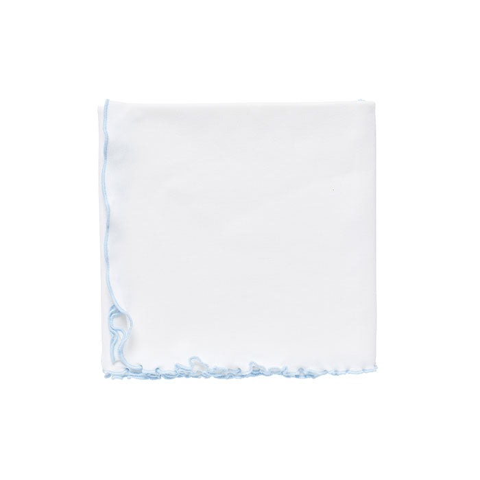 Ruffled Newborn Swaddle in White with Blue