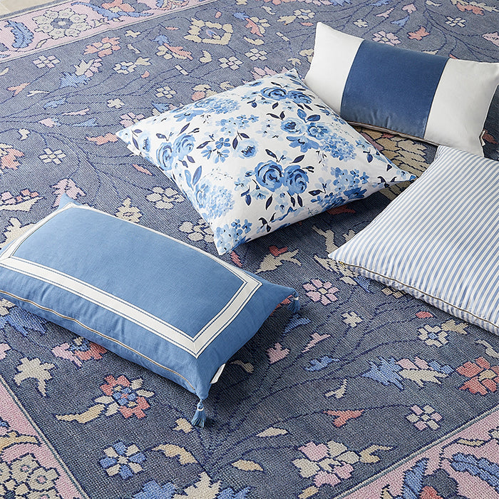 Olivia Floral Area Rug in Indigo with Coordinating Throw Pillows