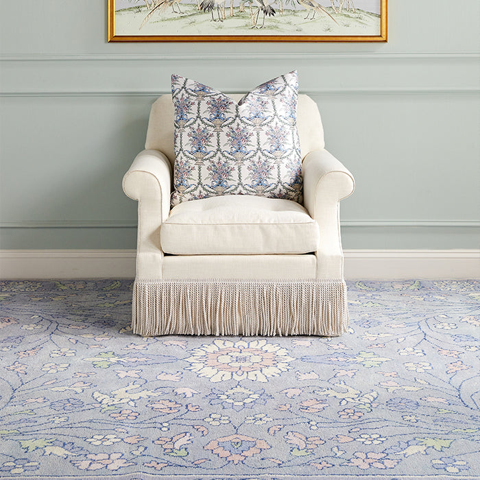 Olivia in Blue Pearl Floral Area Rug in Living Room
