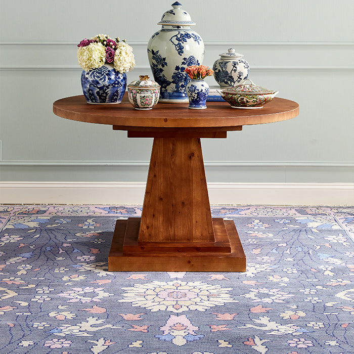 Olivia Floral Rug in Indigo Under Table