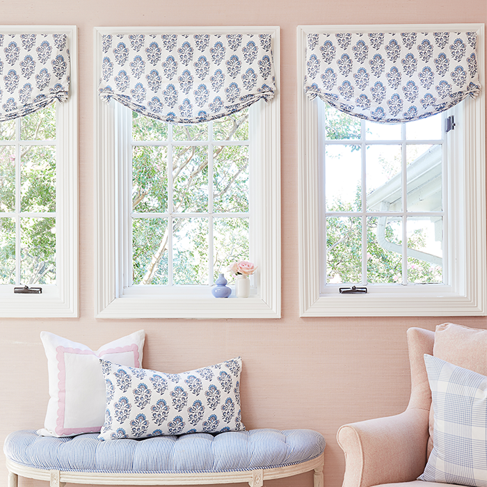 Grasscloth Wallpaper in Pale Rose on Wall in Sunroom